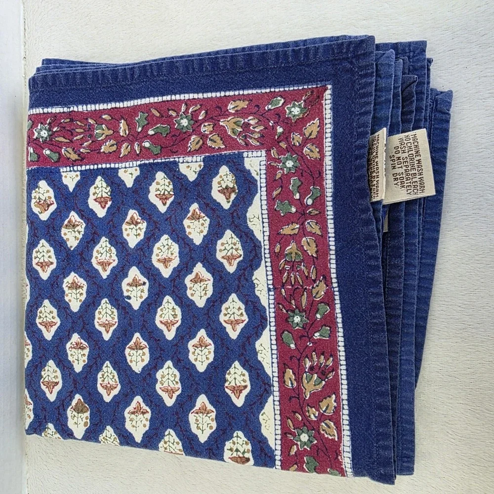 Set‎ of 3 Pomegranate Brand Block Print Cotton Napkins Spring Fall 20